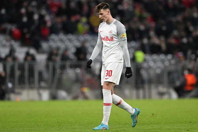 Benjamin Šeško se bo iz Salzburga preselil v Leipzig. FOTO: Christof Stache/AFP
