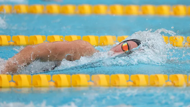 Janja Šegel med sobotnim nastopom na olimpijskem plavalnem štadionu v Rimu.&nbsp;FOTO: Antonio Bronić/Reuters

