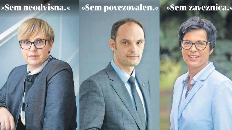 Fotografija: Tri kandidate za predsednika oziroma predsednico republike, ki jim v anketah kaže najbolje, smo vprašali, s katero besedo bi se opisali. FOTO: Jože Suhadolnik, Voranc Vogel/Delo
