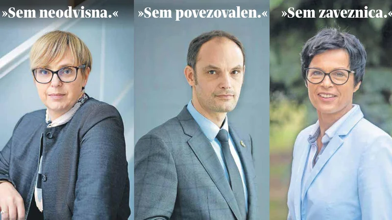 Fotografija: Tri kandidate za predsednika oziroma predsednico republike, ki jim v anketah kaže najbolje, smo vprašali, s katero besedo bi se opisali. FOTO: Jože Suhadolnik, Voranc Vogel/Delo