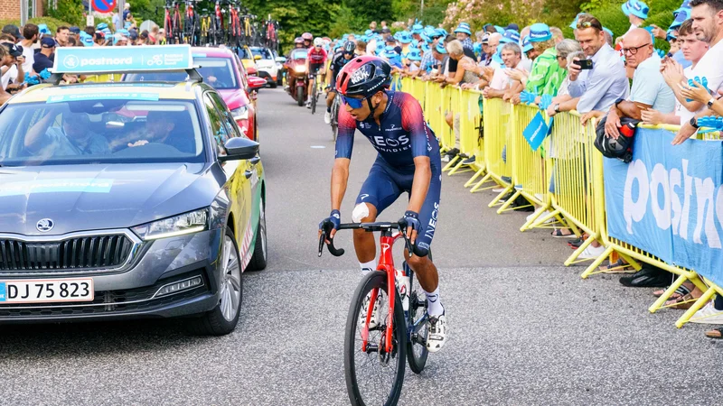 Fotografija: Zmagovale dirke po Franciji iz leta 2019 Egan Bernal se je z dirke po Danski takoj podal na dirko po Nemčiji in pokazal, da ga številni zlomi zaradi nesreče pozimi niso ustavile. FOTO: Bo Amstrup/AFP