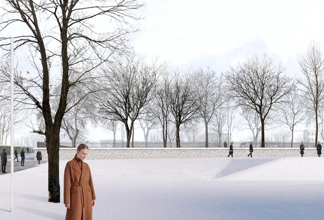 Zimska projekcija novega parka, ki stoji vzporedno s Prešernovim gajem. FOTO: Računalniški prikaz a2o2 arhitekti

