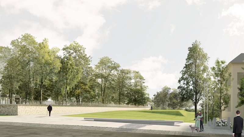 Fotografija: Park slovenske himne bo nasledil degradirano območje, kjer je bil nekoč hruškov drevored, pa tudi otroška igrala, a obojih že več let ni, območje pa je bilo zaraščeno. FOTO: Računalniški prikaz a2o2 arhitekti
