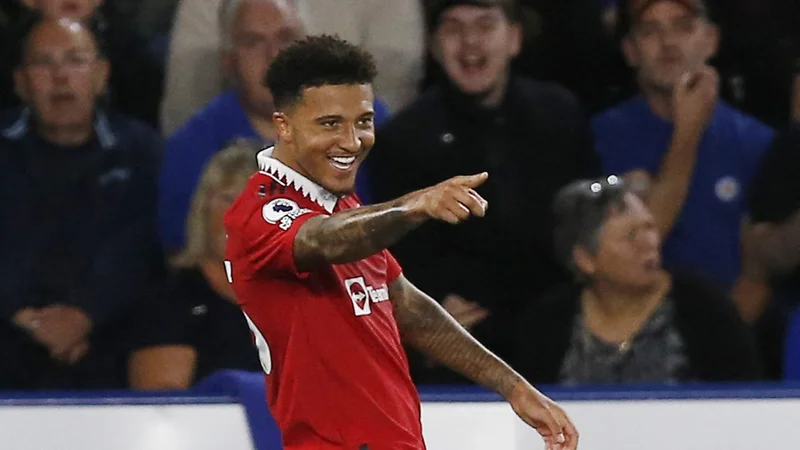 Fotografija: Jadon Sancho se je takole veselil edinega gola na tekmi. FOTO: Craig Brough/Reuters
