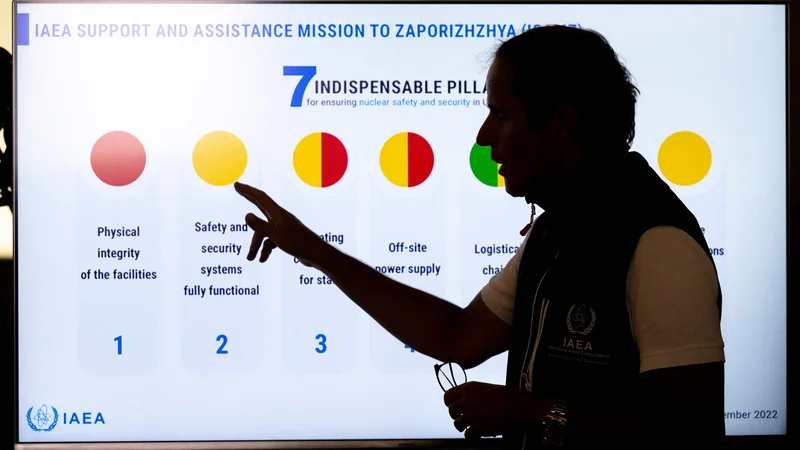 Fotografija: Rafael Grossi, direktor Mednarodne agencije za jedrsko energijo, ob vrnitvi na Dunaj poroča o razmerah v Zaporožju. FOTO: Joe Klamar/AFP