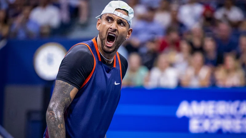 Fotografija: Nick Kyrgios se je veselil velike zmage. FOTO: Corey Sipkin/AFP