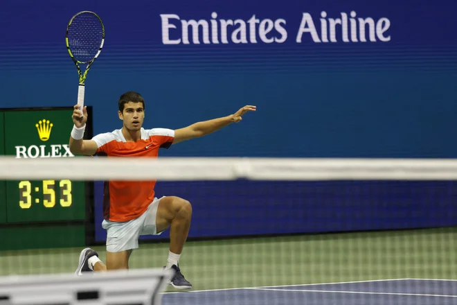 Carlos Alcaraz je po hudem boju preskočil visoko hrvaško oviro v podobi 33-letnega Marina Čilića, zmagovalca OP ZDA leta 2014. FOTO: Geoff Burke/Usa Today Sports
