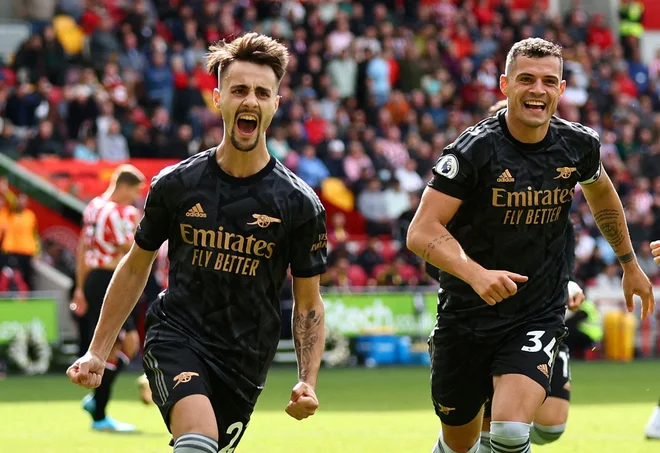 Fabio Vieira je dosegel tretji gol za Arsenal. FOTO: David Klein/ Reuters