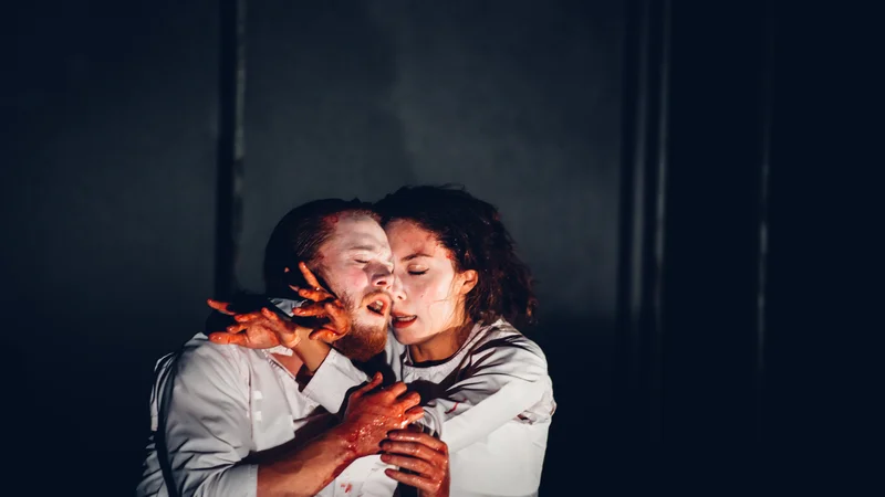 Fotografija: Macbeth Muet potujoče kanadske gledališke skupine La Fille du Laitier je drzna in krvava predstava, navdihnjena z burleskno igro nemih filmov. FOTO: Sophie Gagnon Bergeron