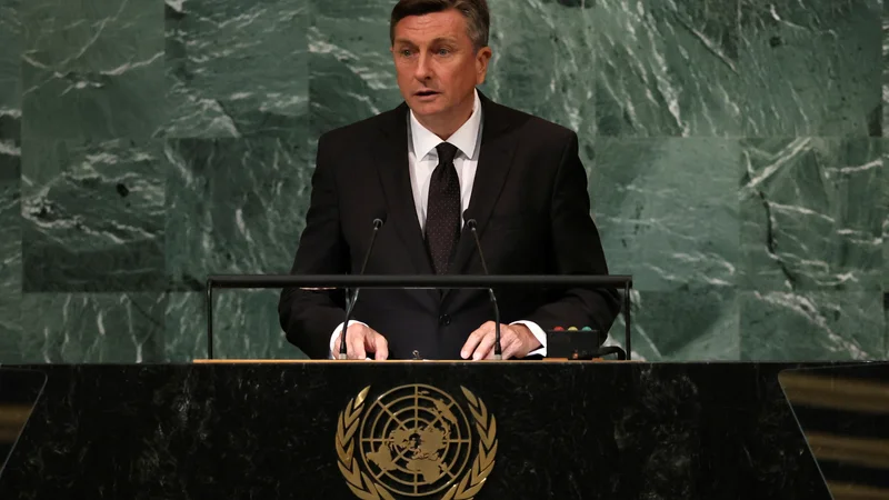 Fotografija: Slovenski predsednik Borut Pahor med nastopom na splošni razpravi generalne skupščine OZN. FOTO: Brendan Mcdermid/Reuters