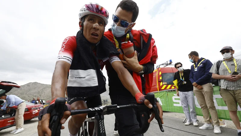 Fotografija: Nairo Quintana po 11. etapi letošnje dirke po Franciji na Col du Granon Serre Chevalierju. FOTO: Christian Hartmann/Reuters