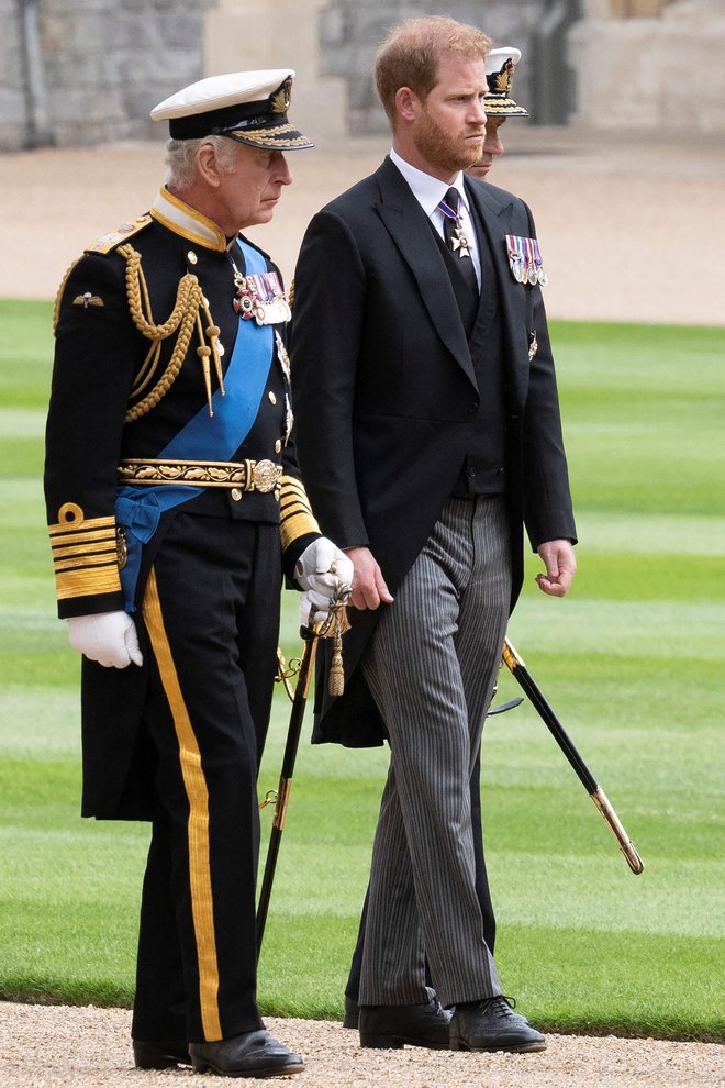 Kralj je v svojem prvem televizijskem nagovoru izrazil ljubezen do Harryja in Meghan. FOTO: David Rose/ AFP
