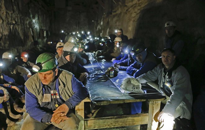 Zadnja stavka zasavskih rudarjev, 11. marec 2014. FOTO: Jože Suhadolnik/Delo
