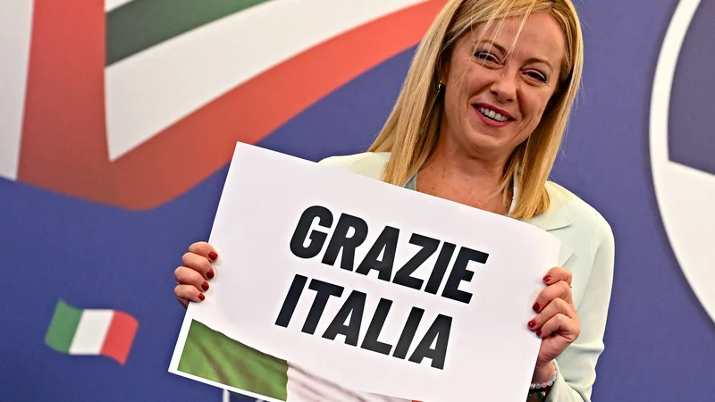 Fotografija: Giorgia Meloni se trudi, da bi zbrisala podobo sodobne fašistke in se predstavila kot sodobna evropska desnica. FOTO: Andreas Solaro/AFP