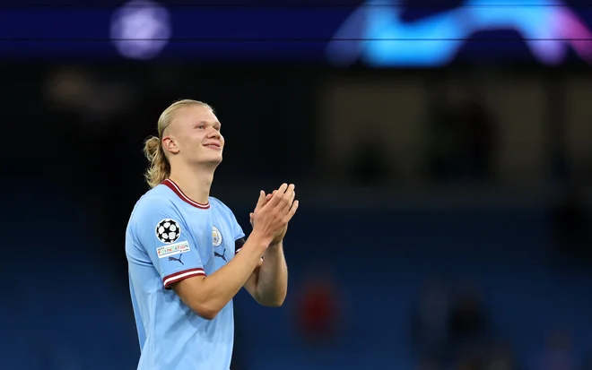 Erling Haaland se je odlično znašel v dresu Manchester Cityja. FOTO: Carl Recine/Reuters