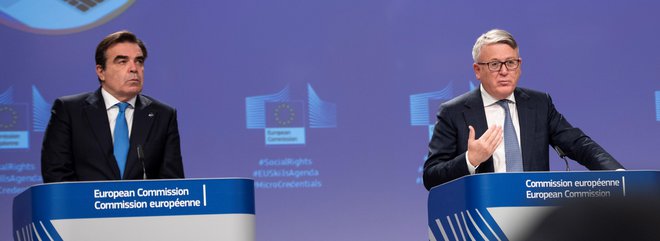Tudi podpredsednik Evropske komisije Margaritis Schinas (levo) je za evropski model športa. FOTO: EU/Lukasz Kobus
