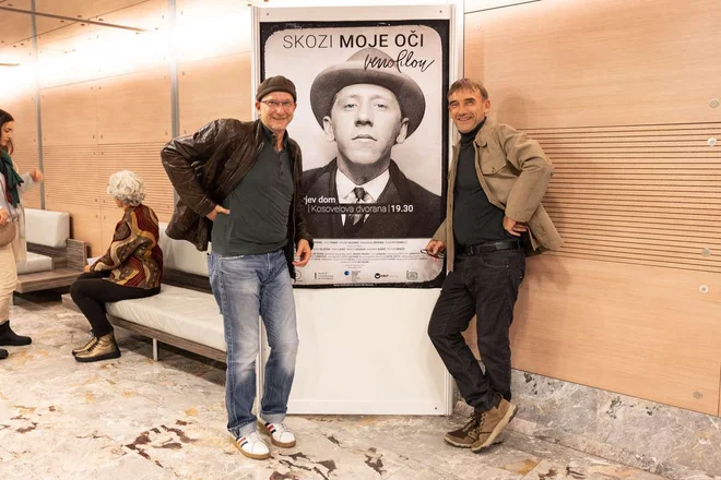 Režiser Igor Vrtačnik (levo) in igralec Robert Prebil, ki je upodobil Pilona v zrelih letih. FOTO: Katja Kodba