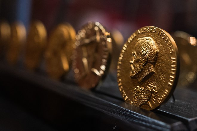 Letošnji teden Nobelovih nagrad se je začel v ponedeljek z razglasitvijo nagrajenca za medicino ali fiziologijo, končal pa se bo prihodnji ponedeljek z razglasitvijo prejemnika Nobelove nagrade za ekonomijo. FOTO: Jonathan Nackstrand/AFP
