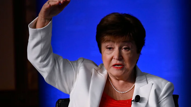 Fotografija: Direktorica IMF Kristalina Georgieva do leta 2026 pričakuje izgubo štiri tisoč milijard dolarjev globalnega gospodarskega proizvoda. Foto Olivier Douliery/AFP