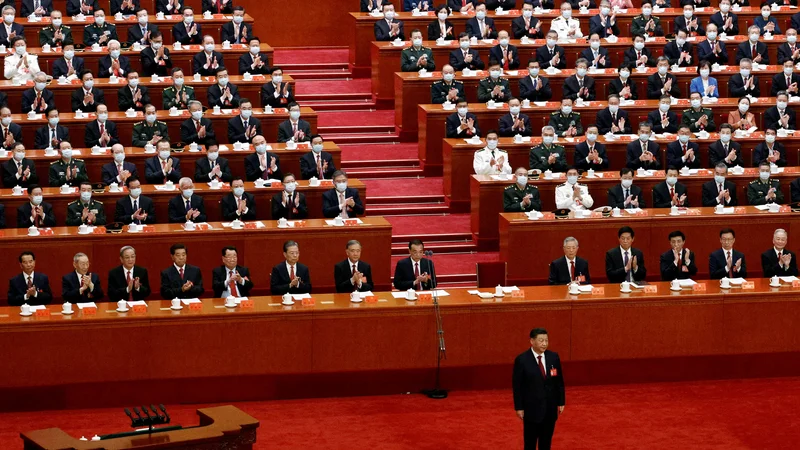 Fotografija: Predsednik Xi Jinping na 20. kongresu kitajske komunistične partije. FOTO: Thomas Peter/Reuters