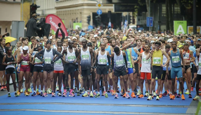 V Ljubljani so se zbrali predstavniki iz 61 držav. Na maratonski razdalji so prvih pet mest v moški konkurenci zasedli Afričani, v ženski pa prva štiri. FOTO: Jože Suhadolnik/Delo
