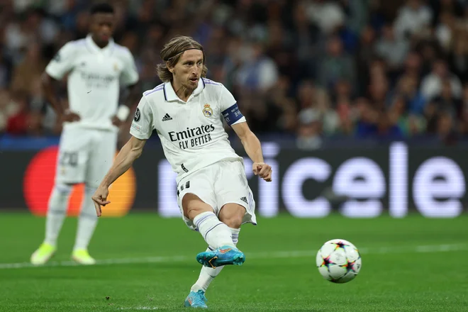 Luka Modrić je zadel z 11 metrov za Real Madrid. FOTO: Thomas Coex/AFP
