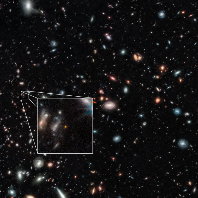 Teleskop James Webb je s kamero NIRCam morda odkril najbolj oddaljene galaksije v vesolju do zdaj. FOTO:&nbsp;ESA, NASA, CSA, STScI/AFP
