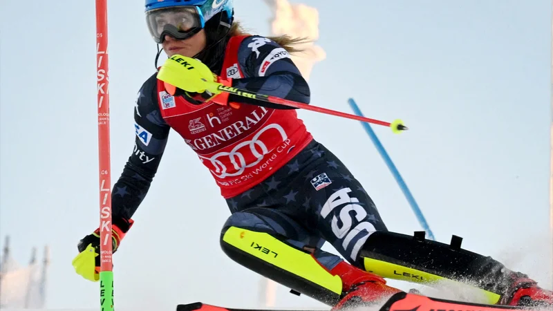 Fotografija: Mikaela Shiffrin je vodila že po prvi vožnji. FOTO: Jussi Nukari/AFP