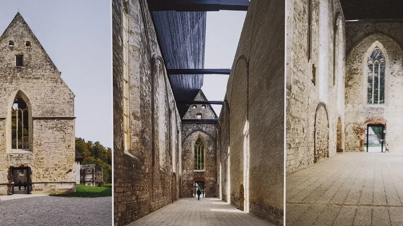 Fotografija: Nagrada Piranesi arhitekturnemu ateljeju Medprostor za nadkritje ostalin cerkve sv. Janeza Krstnika v Žički kartuziji. FOTO: Boris Šuligoj