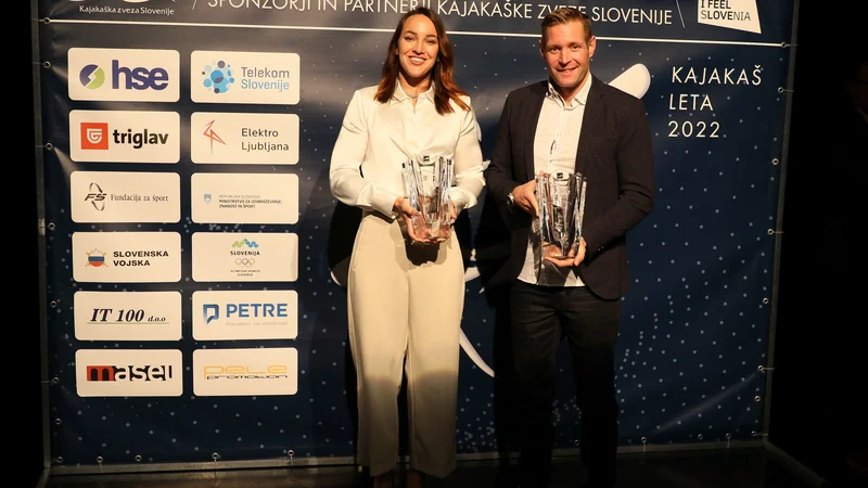 Fotografija: Anja Osterman in Benjamin Savšek na prireditvi Kajakaške zveze Slovenije. FOTO: Kajakaška Zveza Slovenije