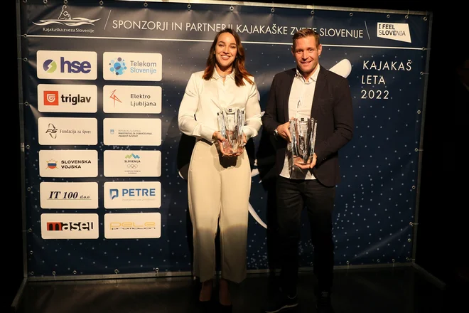 Anja Osterman in Benjamin Savšek na prireditvi Kajakaške zveze Slovenije. FOTO: Kajakaška Zveza Slovenije
