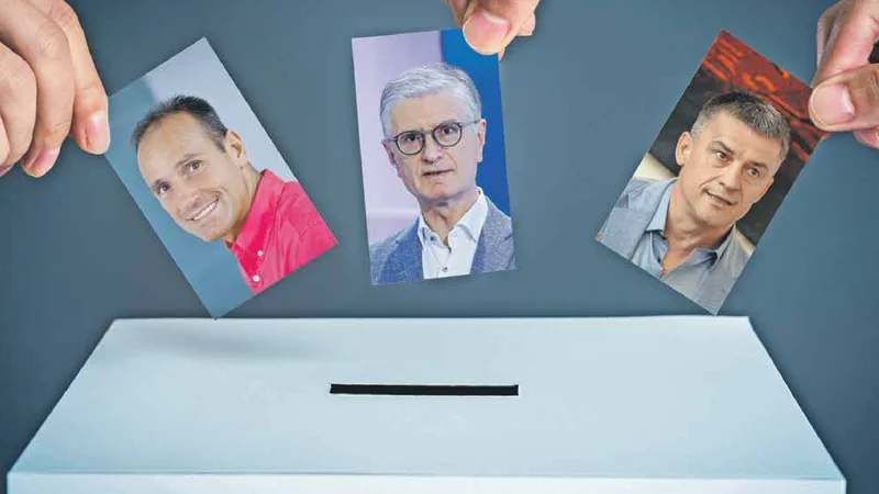 Fotografija: Tomaž Barada, Franjo Bobinac in Janez Sodržnik merijo na položaj predsednika Olimpijskega komiteja Slovenije. FOTO: Delo