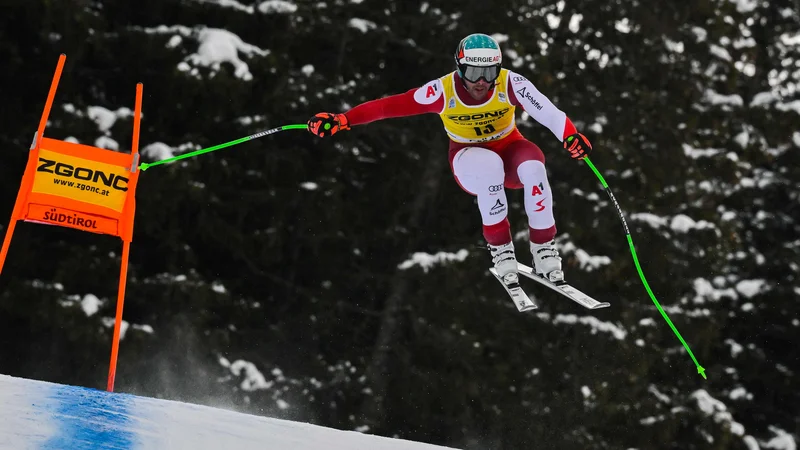 Fotografija: Vincent Kriechmayr je v Gardeni letel do zmage. FOTO: Tiziana Fabi/AFP
