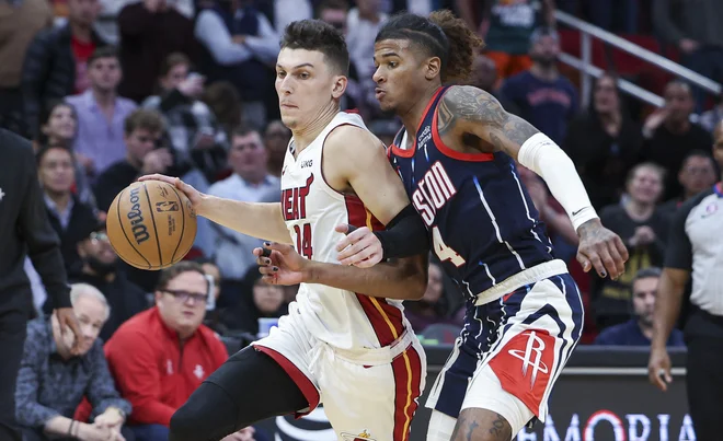 Tyler Herro je imel vročo ročico, dosegel je 41 točk. FOTO: Troy Taormina/Usa Today Sports
