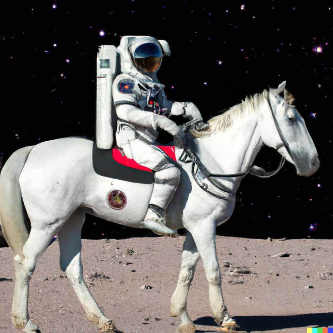 Astronavt na konju. Foto Open Ai
