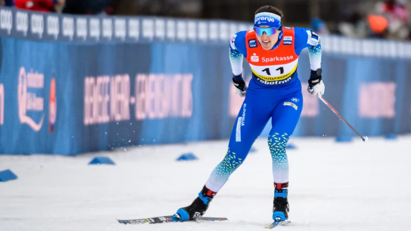Fotografija: Eva Urevc med nastopom v Dresdnu decembra 2021. FOTO: Jens Schlueter/AFP