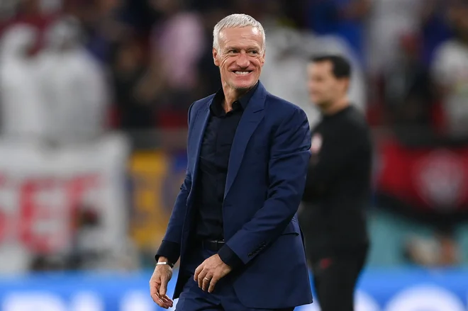 Didier Deschamps po zmagi nad Poljsko v osmini finala lanskega mundiala v Katarju. FOTO: Franck Fife/AFP
