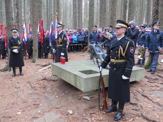 Pobitim borkam in borcem Pohorskega bataljona so se poklonili tudi pripadniki častne straže Slovenske vojske. FOTO: Bojan Rajšek/Delo
