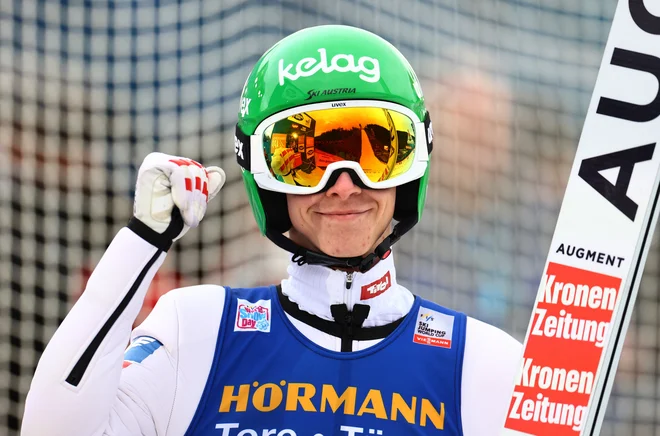 Daniel Tschofenig se je veselil svoje prve kvalifikacijske zmage med elito. FOTO: Lisi Niesner/Reuters
