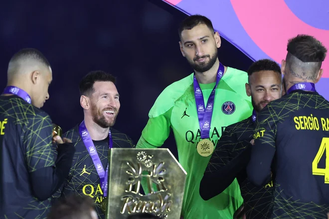 Kylian Mbappe, Lionel Messi,Gianluigi Donnarumma, Neymar in Sergio Ramos FOTO: Giuseppe Cacace/AFP
