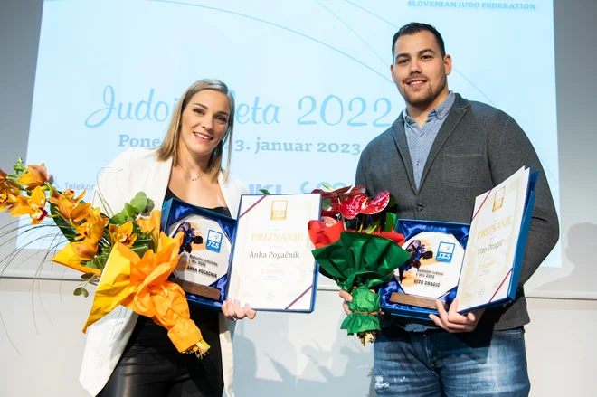 Anka Pogačnik in Vito Dragič sta najboljša slovenska judoistka in judoist leta 2022. FOTO: Rok Rakun/JZS
