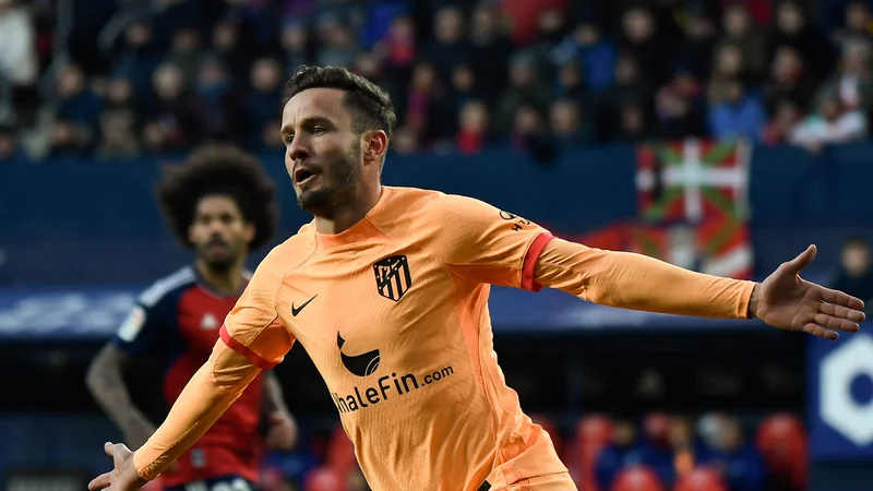 Saul Niguez je takole proslavil zmagoviti gol na tekmi v Pamploni. FOTO: Ander Gillenea/AFP