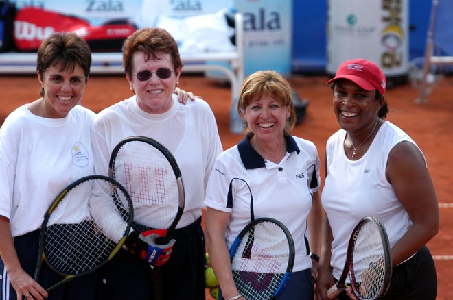 Teniške legende v Portorožu 2004: Billie Jean King, Mima Jaušovec in Venus Williams. Foto Arhiv Tenis center Portorož
