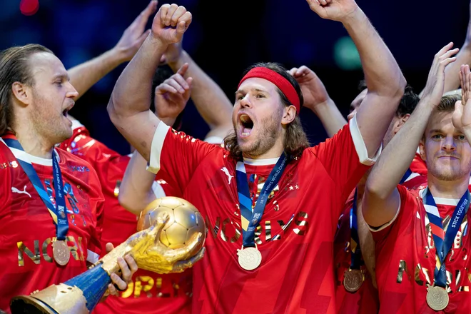 Mikkel Hansen se je veselil tretjega naslova svetovnega prvaka. FOTO: Liselotte Sabroe/AFP
