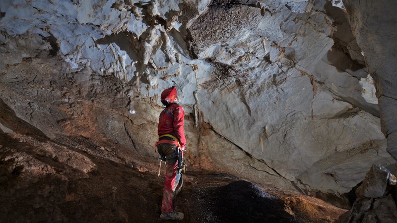 Fotografija: Na tleh jame Bilpa 3 je tudi gvano, ki dokazuje, da v jami živijo netopirji. FOTO: Leopold Bregar/Jamarski klub Krka
