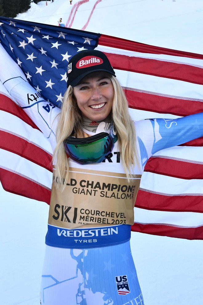 Ameriška zmagovalka Mikaela Shiffrin. FOTO: Jeff Pachoud/AFP
