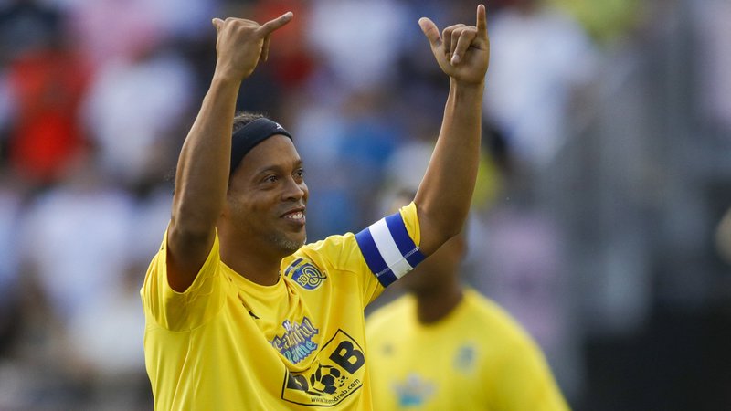 Fotografija: Ronaldinho na lanski prijateljski tekmi v Miamiju. FOTO: Sam Navarro/USA Today Sports

