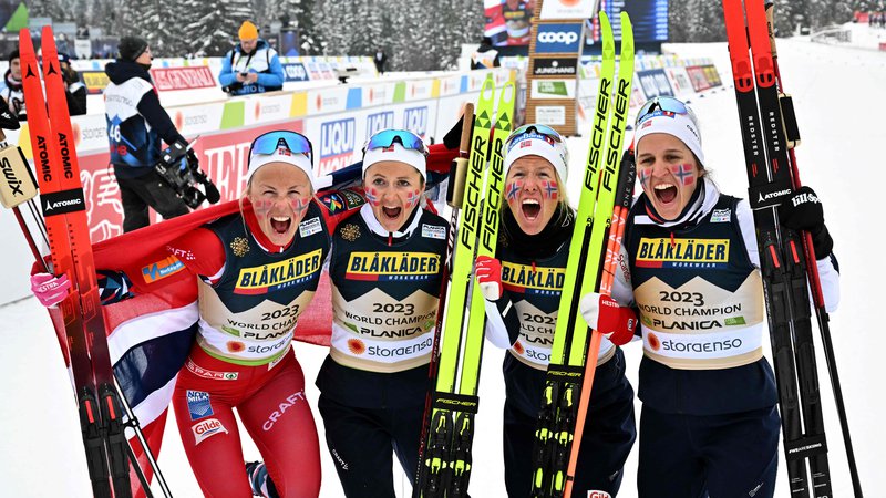 Fotografija: Norveške tekačice so spet zlate na SP v en glas. FOTO: Joe Klamar/AFP
