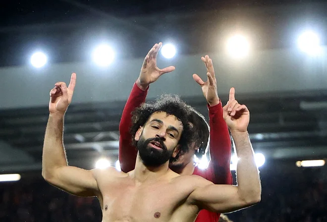 Mohamed Salah je s svojim 129. golom postal najboljši strelec Liverpoola v angleškem prvenstvu. FOTO:&nbsp;Carl Recine/Reuters
