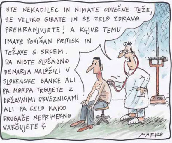 Kronična bankopatija. KARIKATURA: Marko Kočevar